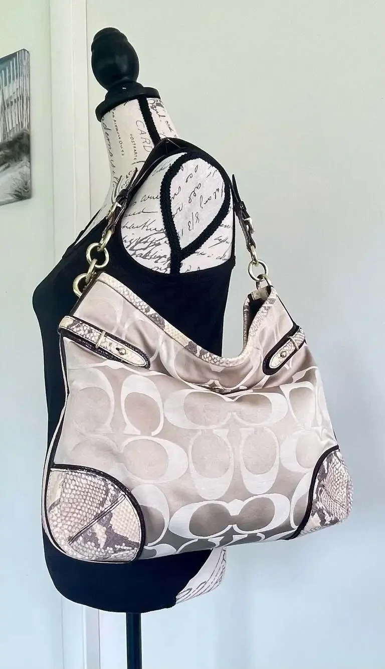Coach Signature‎ C Hobo Bag with Snakeskin Trim 16408